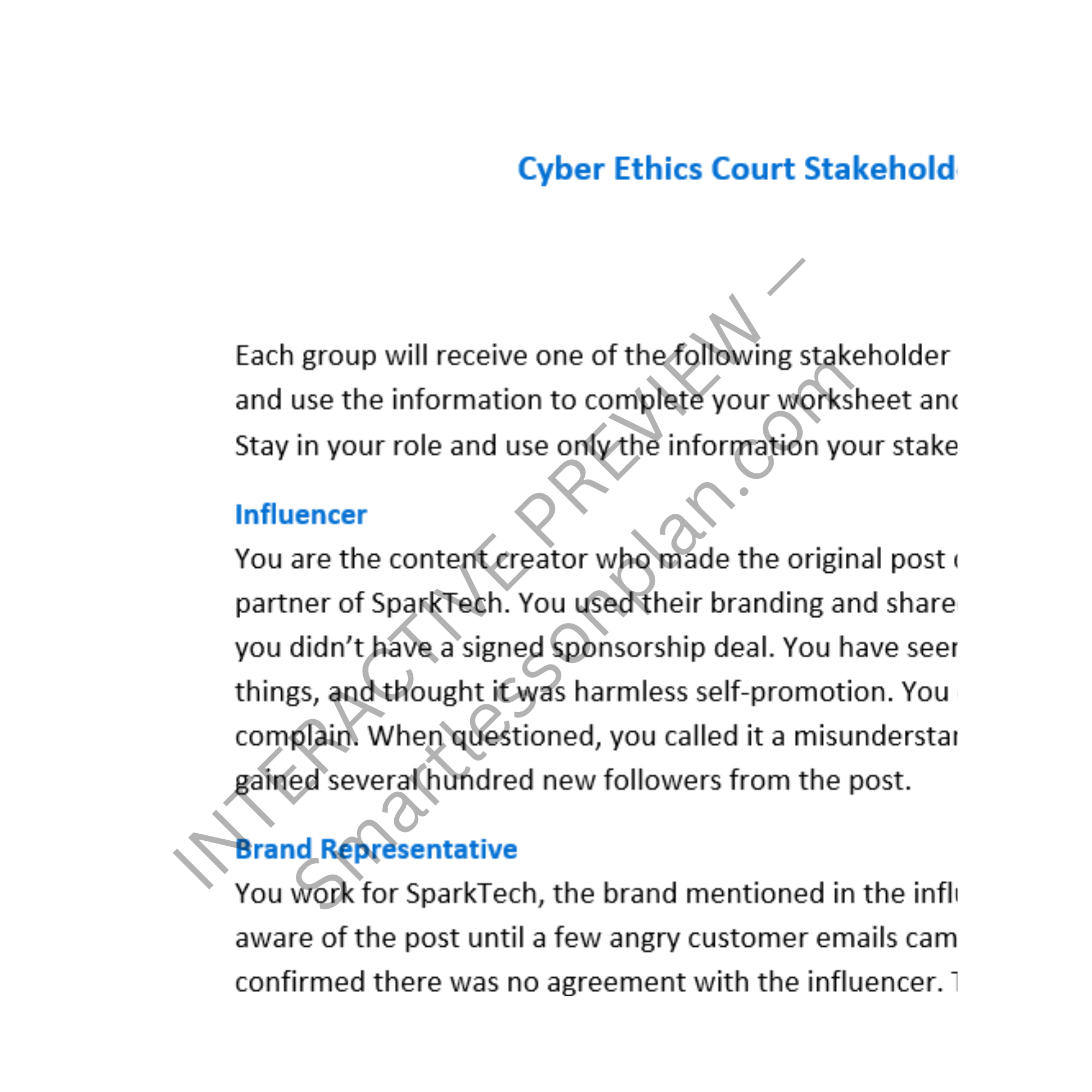 DF2: Lesson 5: Cyber Ethics Court – The Influencer Fake Sponsorship Scandal