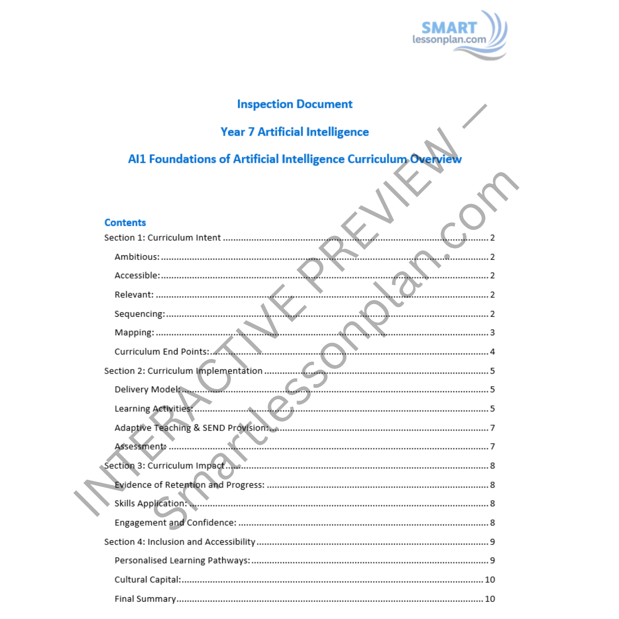 AI1 Scheme of work: Foundations of Artificial Intelligence. Year 7 (6 lessons)