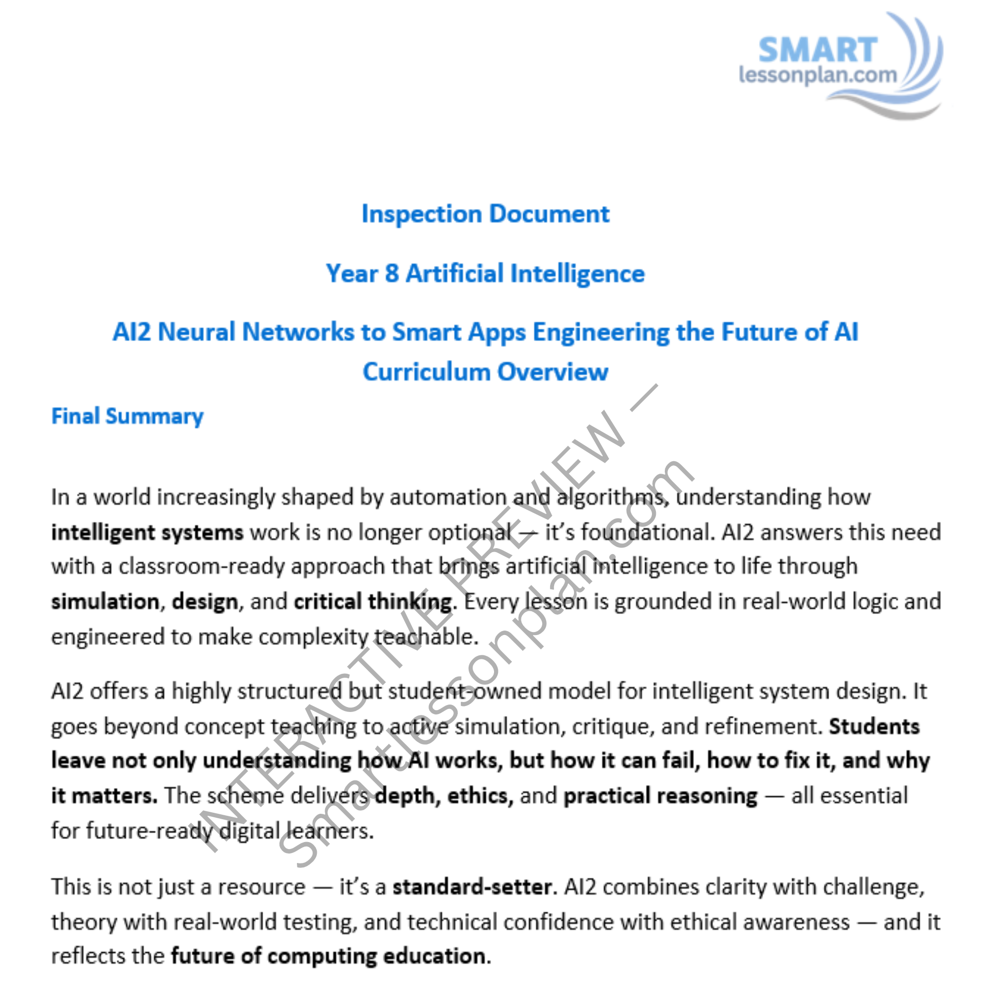 AI2 Scheme of work: Neural Networks to Smart Apps - Engineering the Future of AI. Year 8 (6 Lessons)