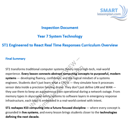 ST1 Scheme of work: Engineered to React Real Time Responses. Year 7 (6 Lessons)