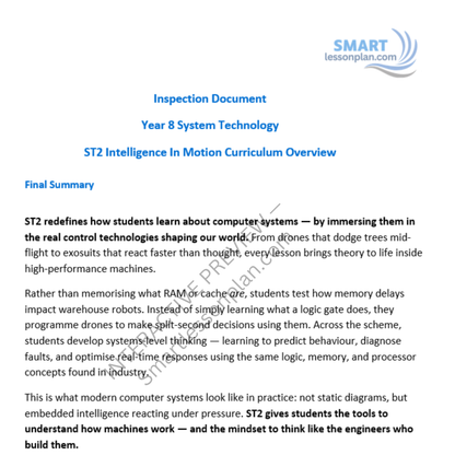 ST2 Scheme of work: Intelligence in Motion. Year 8 (6 Lessons)